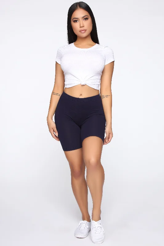 brass trim shorts -Natalee Biker Shorts - Navy