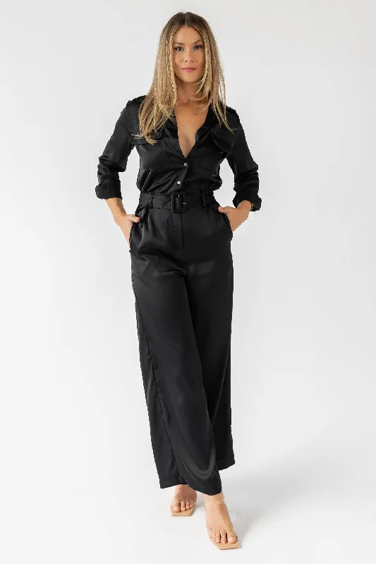 Beck Black Satin Jumpsuit - Final Sale