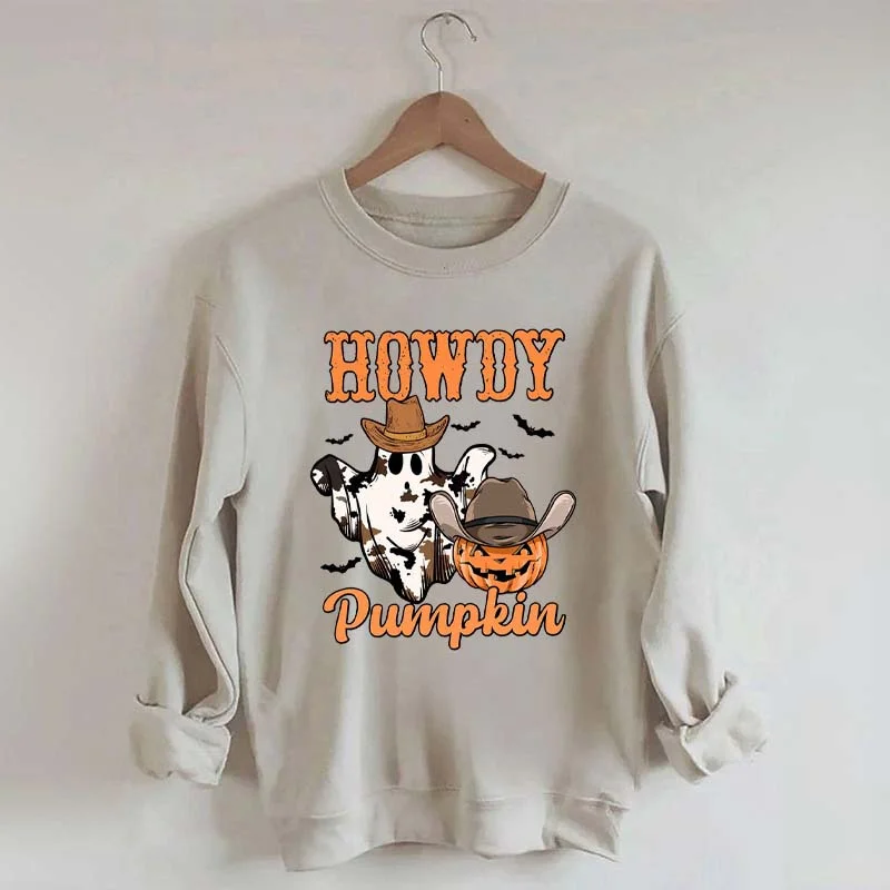 sweatshirts with toggle details -Retro Halloween Howdy Pumpkin Sweatshirt