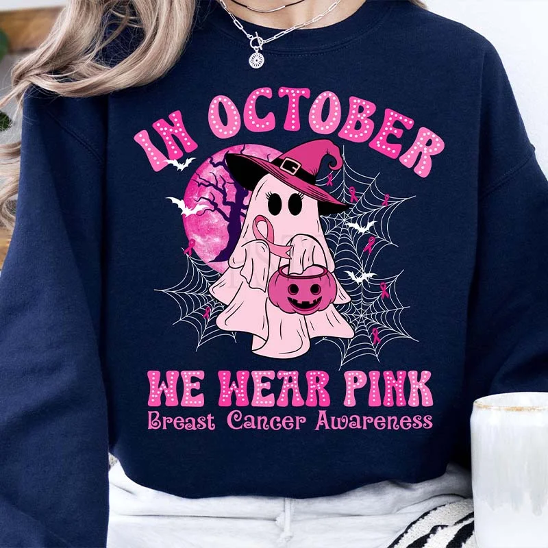 blush sweatshirts subtle pink -In October We Wear Pink Halloween Sweatshirt