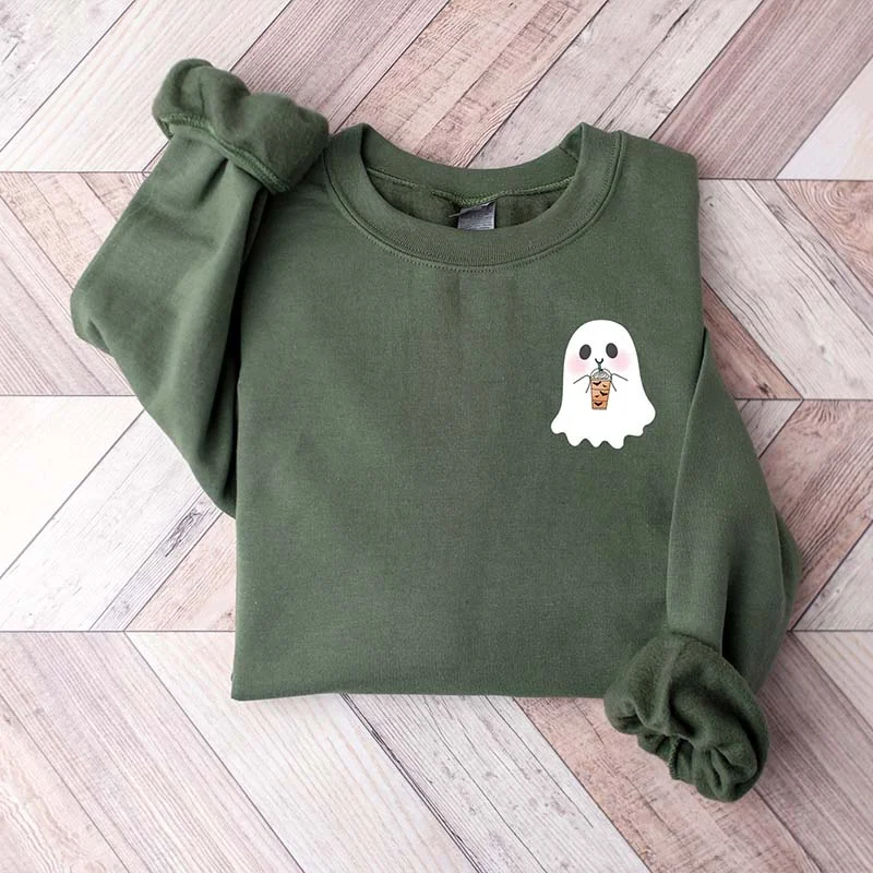 onyx sweatshirts dark sheen -Little Ghost Coffee Drinking Sweatshirt