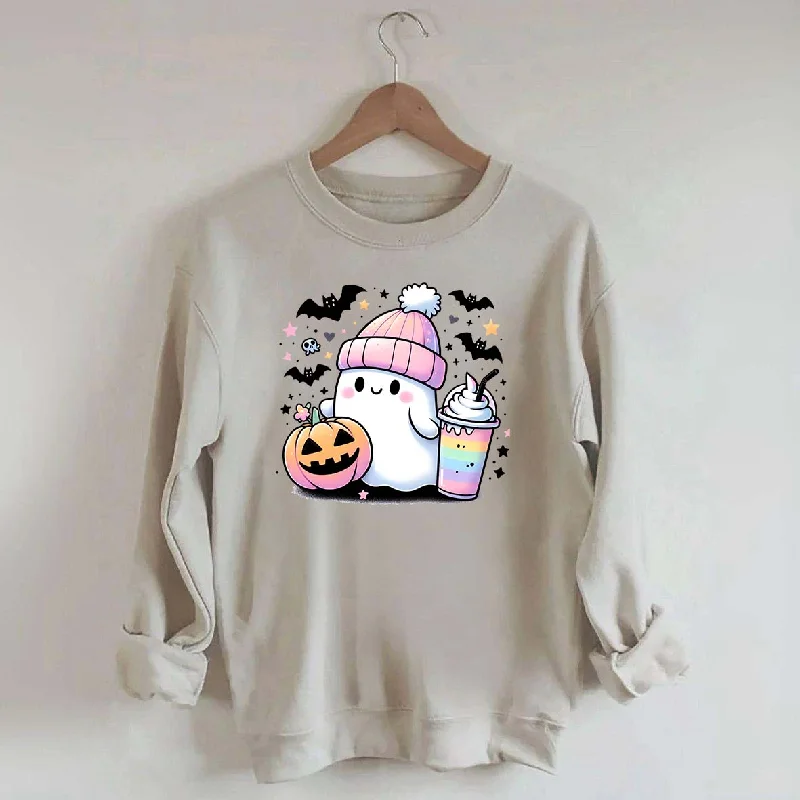 sweatshirts women deep lavender -Cute Ghost Trending Coffee Sweatshirt