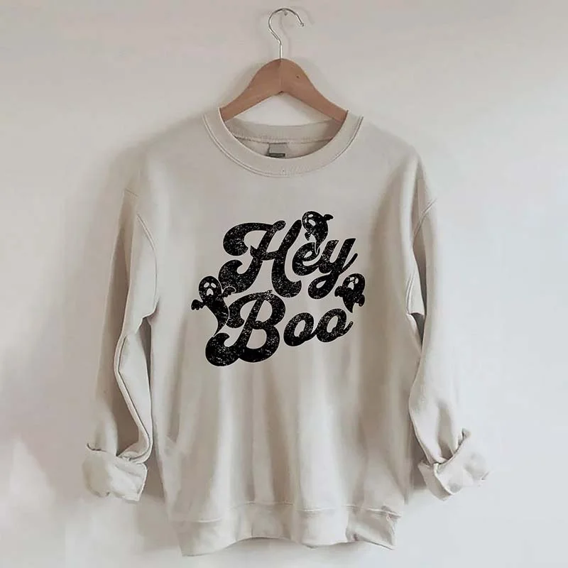 cable chenille sweatshirts twist -Hey Boo Halloween Sweatshirt