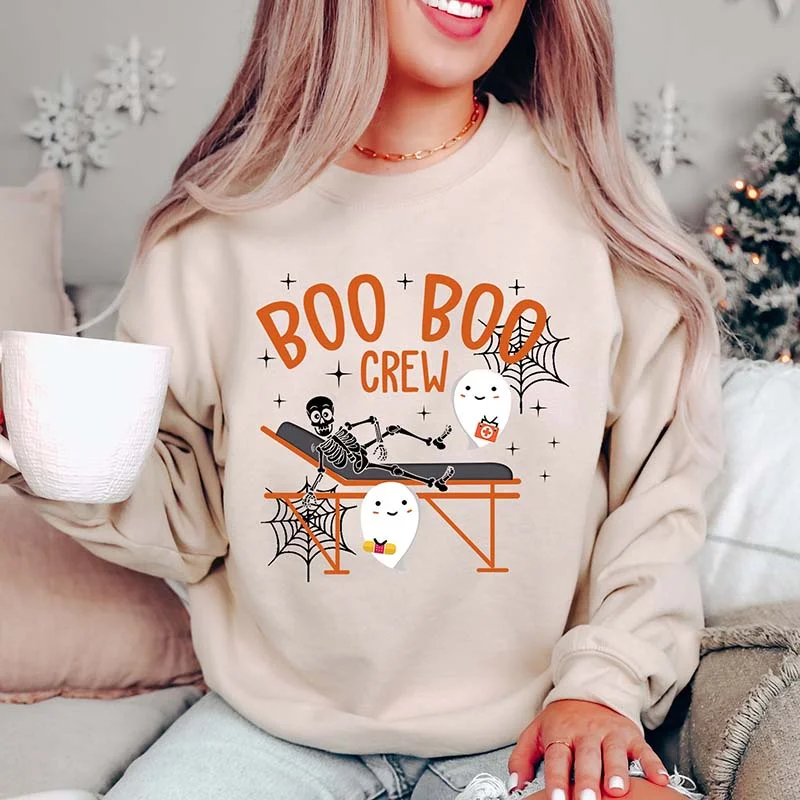 charcoal sweatshirts sleek design -Boo Boo Crew Nurses Skeleton Sweatshirt