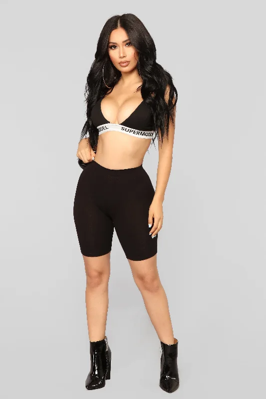 sporty weave shorts -Natalee Biker Shorts - Black