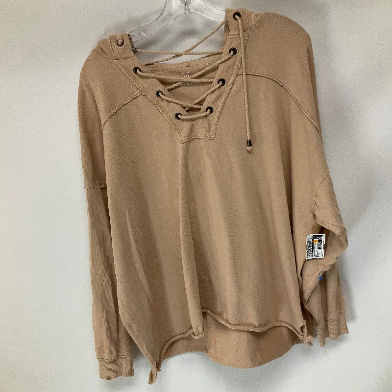 sweatshirts with fringe trim -Sweatshirt Hoodie By Aerie In Tan, Size: S