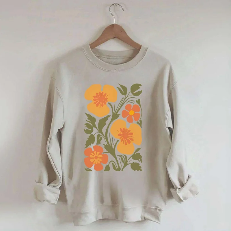 sweatshirts women deep plum -Yellow Abstract Botanical Flowers Sweatshirt