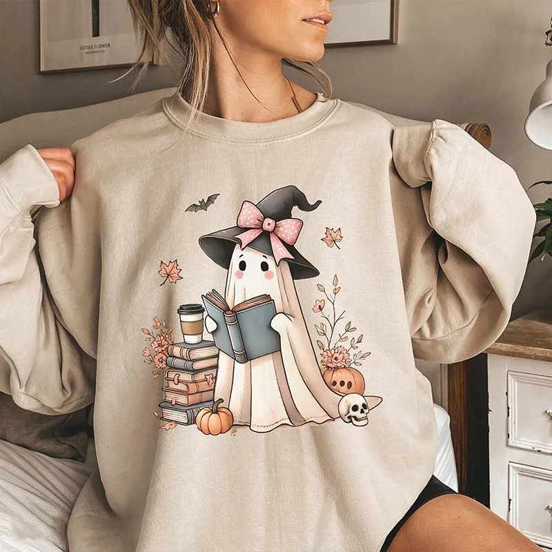 sweatshirts kids galaxy design -Bookish Ghost Pumpkin Sweatshirt