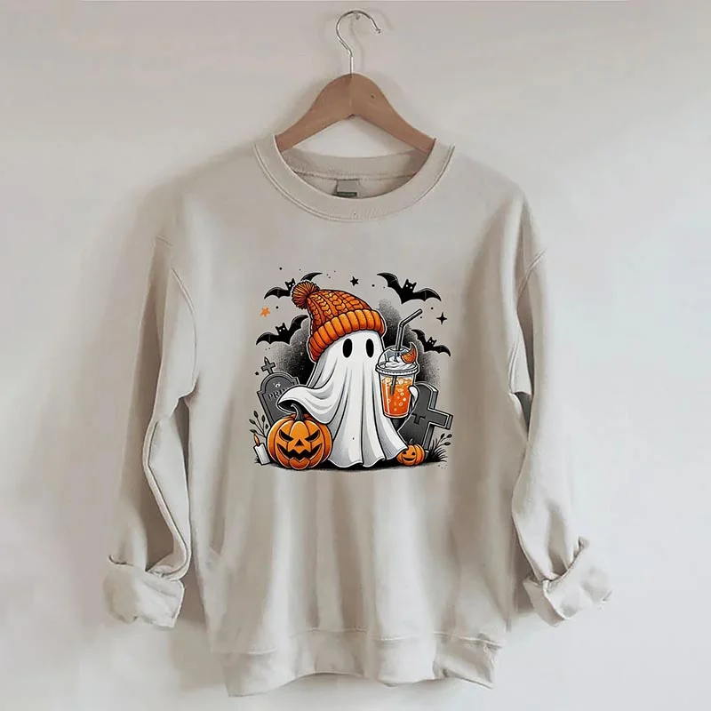 sweatshirts with crystal hem -Cute Ghost Tombstone Sweatshirt