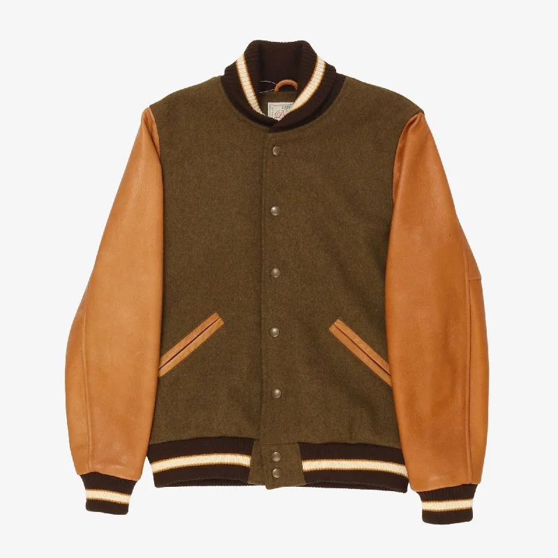 breathable bamboo jacket kids -Leather & Wool Varsity Jacket