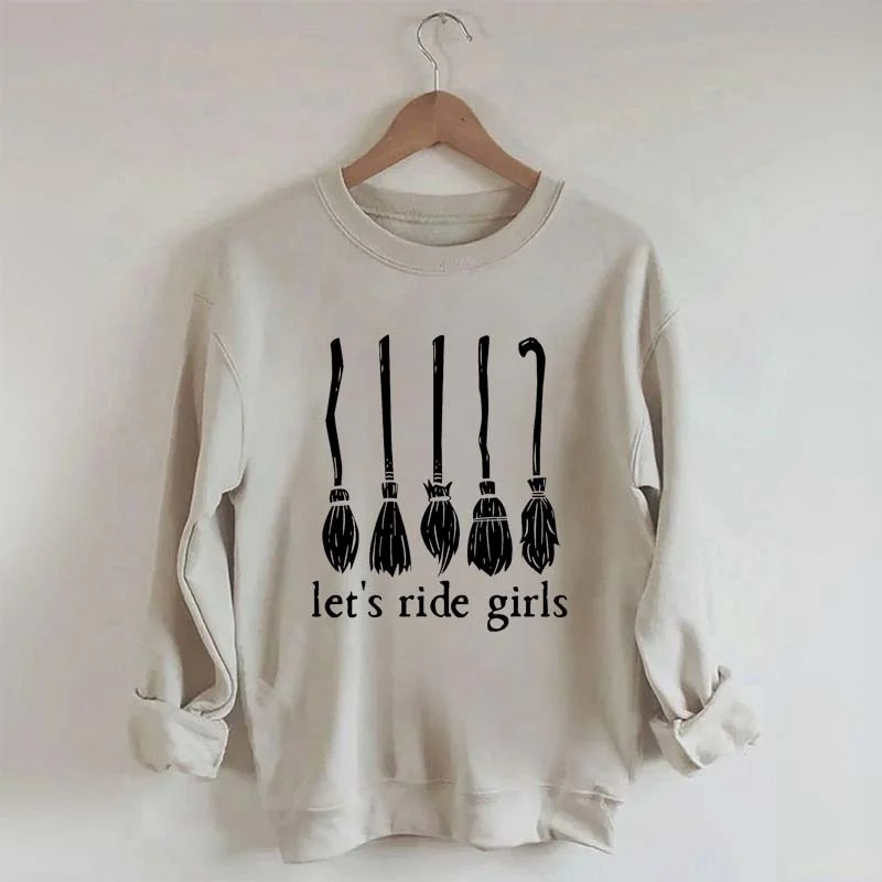 recycled hemp sweatshirts green -Let's Ride Girls Witches Halloween Sweatshirt