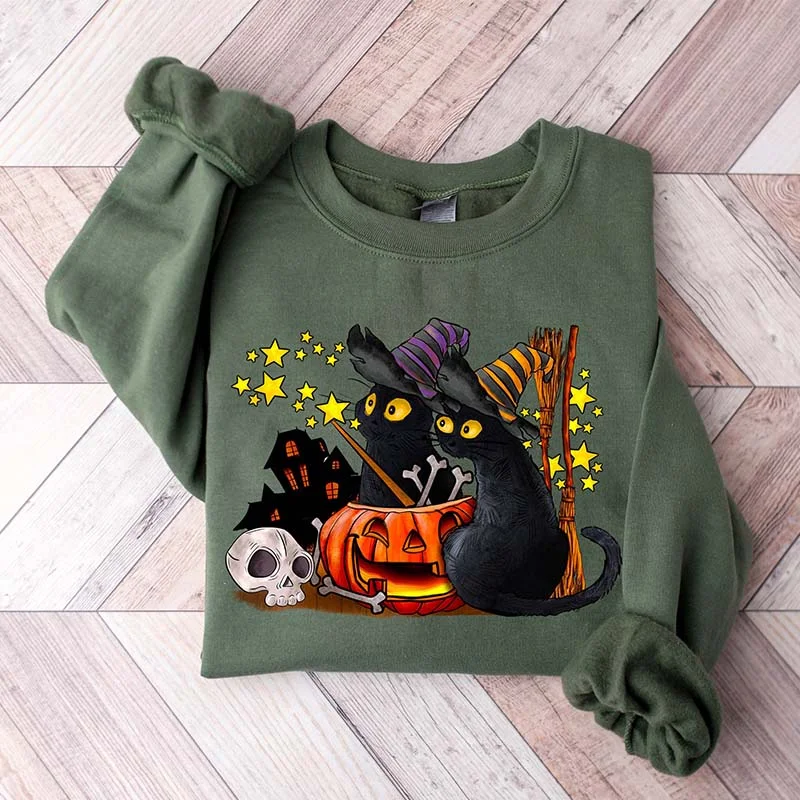 thick chenille sweatshirts snug -Cute Ghost Cat Lover Halloween Sweatshirt