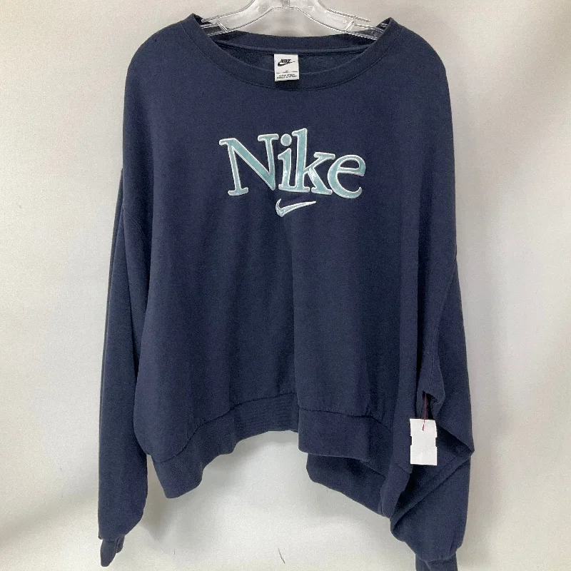 long sweatshirts elegant flow -Athletic Sweatshirt Crewneck By Nike Apparel In Blue, Size: 3x