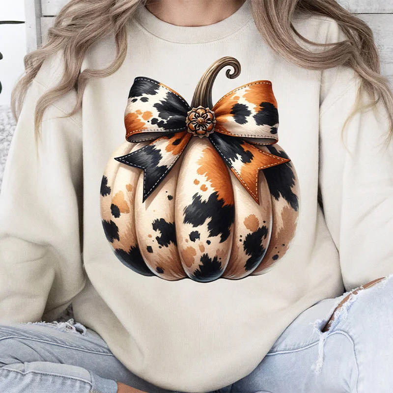 sweatshirts teens electric green -Coquette Pumpkin Cowhide Bow Sweatshirt