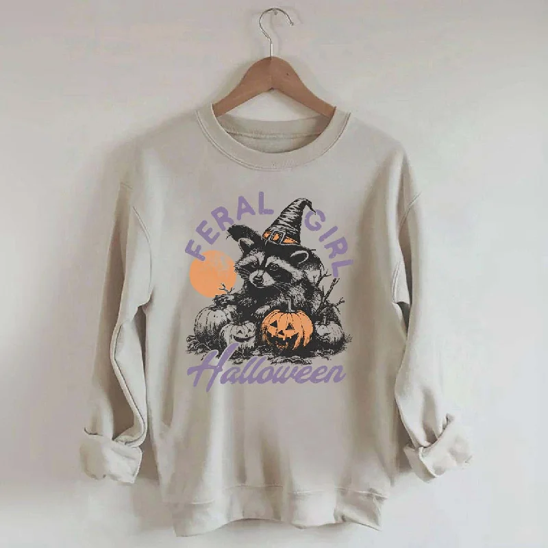 lightweight alpaca sweatshirts airy -Feral girl Halloween Raccoon Sweatshirt