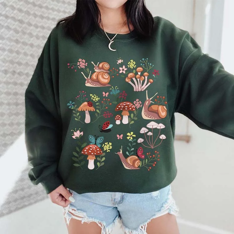 breathable mohair sweatshirts airy -Snail and Mushroom Sweatshirt