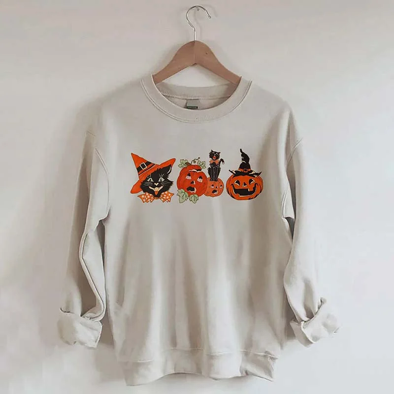 sweatshirts kids rocket print -Halloween Black Cat Pumpkin Sweatshirt