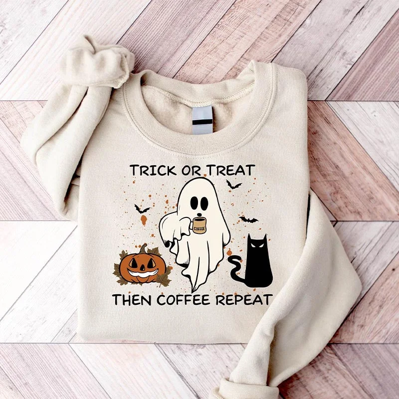 sweatshirts with floral embroidery -Halloween Trick or Treat Coffee Lover Sweatshirt