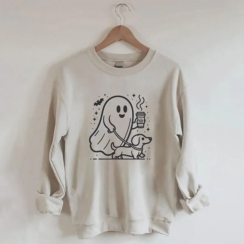 cropped sweatshirts casual vibe -Halloween Ghost Dog Sweatshirt