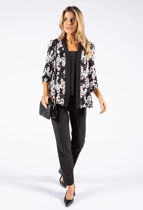 jacket women asymmetrical zip -Floral Sequin Two Piece Top and Jacket