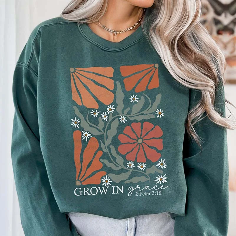 sweatshirts with satin trim -Comfort Colors Worship Faith Grow in Grace Sweatshirt