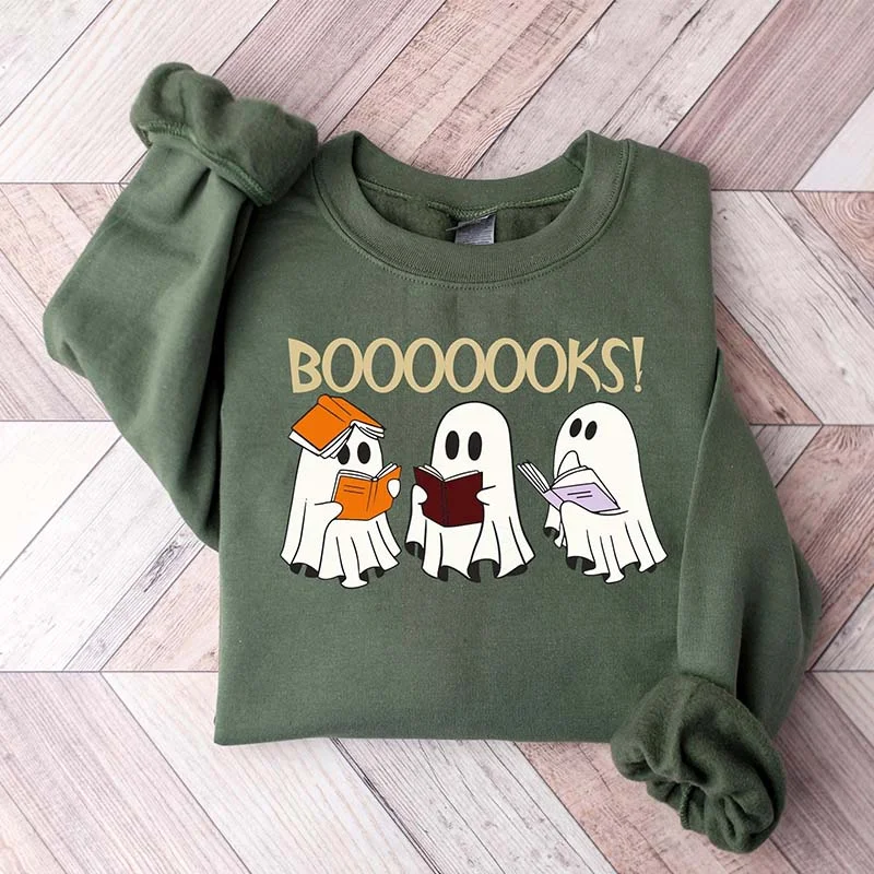 sustainable wool sweatshirts green -Cute Booooks Tee -Halloween Sweatshirt