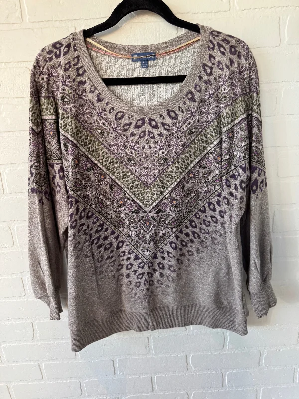 sweatshirts with flared hemline -Sweatshirt Crewneck By Democracy In Brown & Purple, Size: 1x