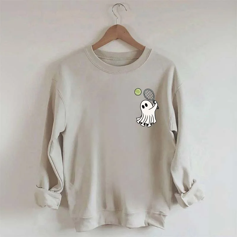 jet sweatshirts dark tone -Tennis Ghost Halloween Sweatshirt