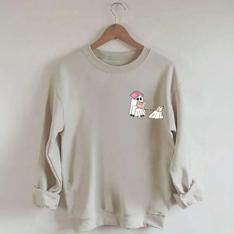 sweatshirts with crystal trim -Ghost Walking Dog Reading Teacher Sweatshirt