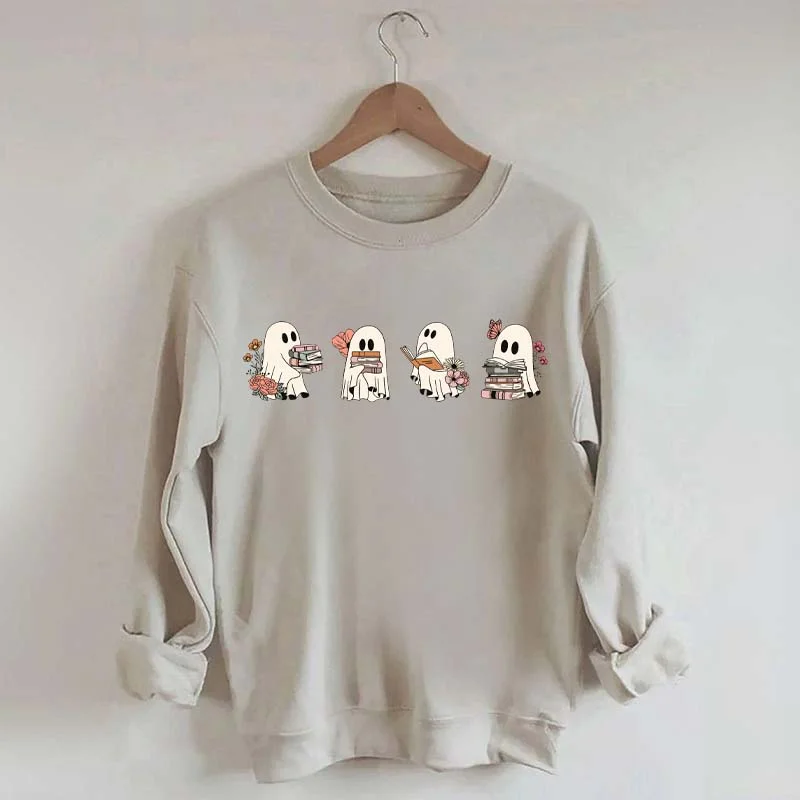 lightweight flannel sweatshirts airy -Floral Ghosts Reading Books Sweatshirt