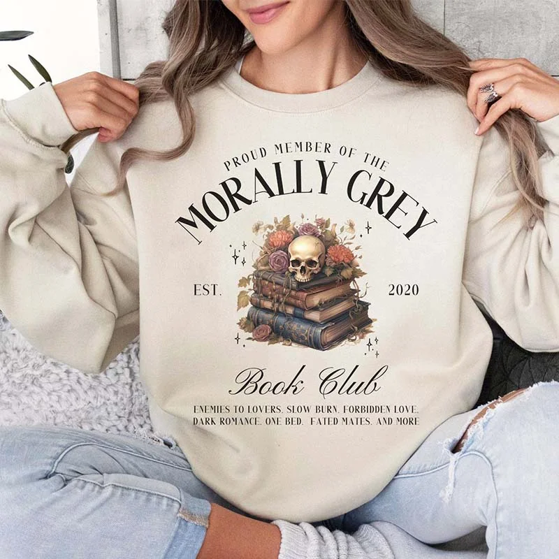 patterned corduroy sweatshirts bold -Morally Grey Book Club Sweatshirt