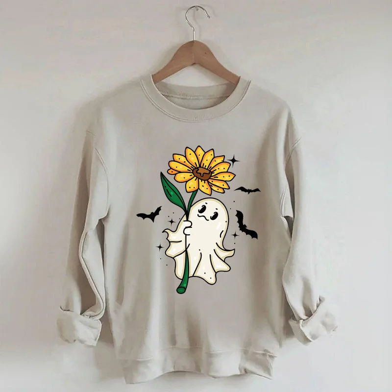 sweatshirts men herringbone -Ghost Sunflower Halloween Sweatshirt