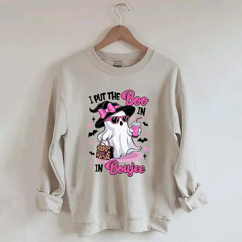 sweatshirts with gathered hem -I Put The Boo in Boujee Ghost Sweatshirt