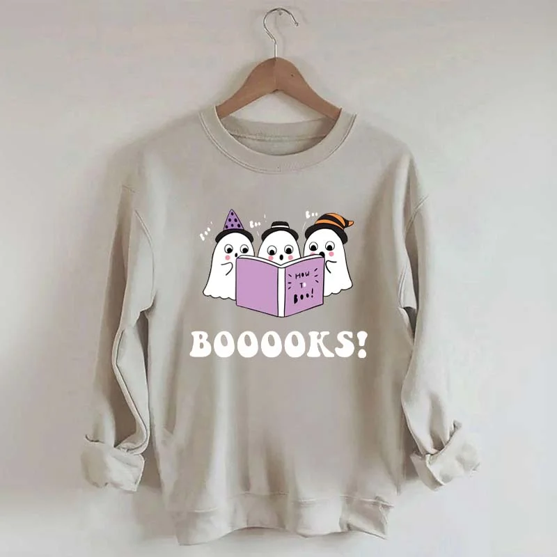 taupe sweatshirts earthy shade -Booooks Color Halloween Sweatshirt