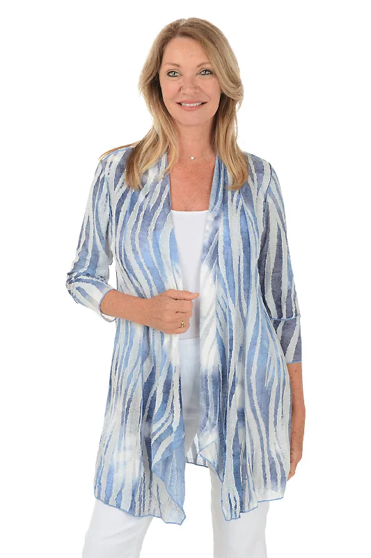 brushed mohair cardigan soft -Denim Zebra Stripe Textured Cardigan