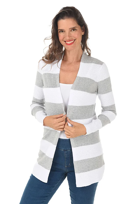 cardigan for teens sunset orange -Striped Waffle Knit Cardigan