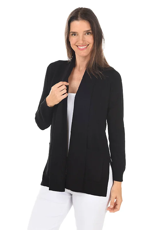 plush cardigan velvety feel -Long Sleeve Double Pocket Cardigan