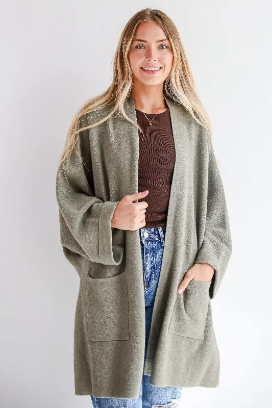 cardigan with crystal hem -Cabin Cuteness Olive Oversized Cardigan