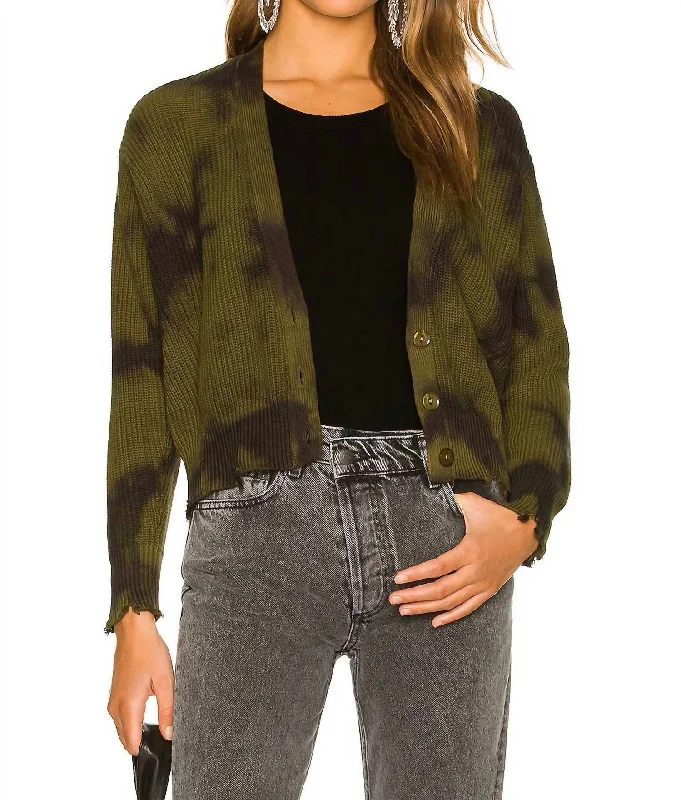 cardigan with lace trim -Clark Crop Cardigan In Fern