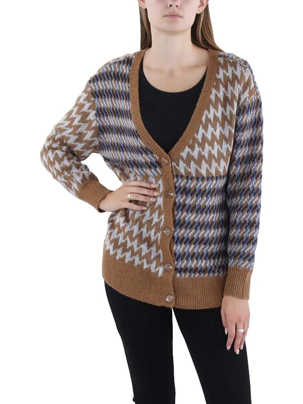 cardigan with curved hem -Enzo Cardi Womens Cardigan Ribbed Button-Up