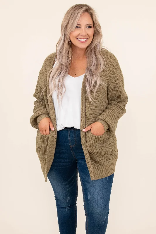 cardigan with slit hem -Finding What's A Matter Cardigan, Khaki