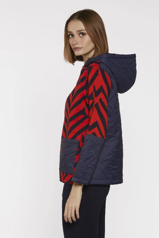 umber cardigan deep tone -Navy and Orange Zig Zag Print Jacket with padded back and hood