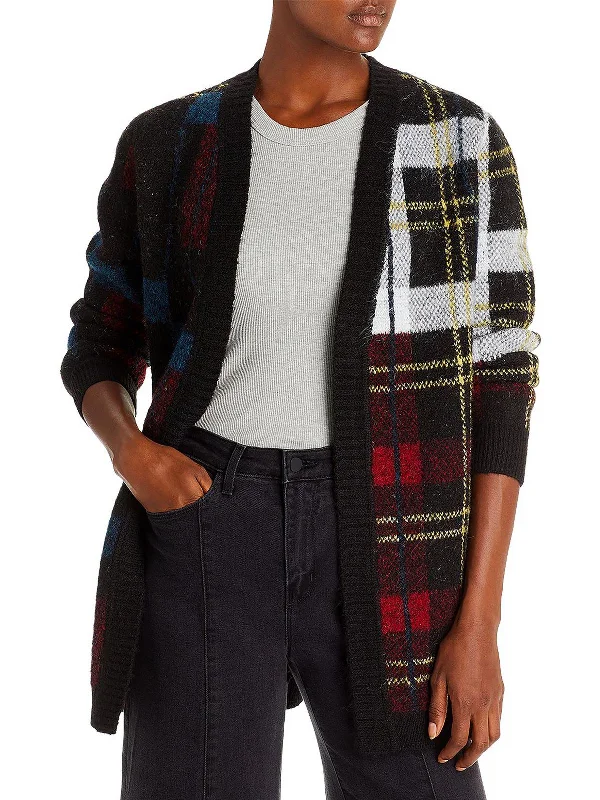 long cardigan relaxed vibe -Womens Plaid Open Front Cardigan Sweater