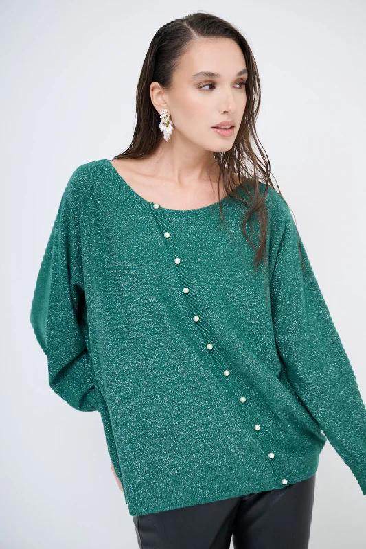 pullover sweater with toggles -Asymmetric shimmer sweater wholesale