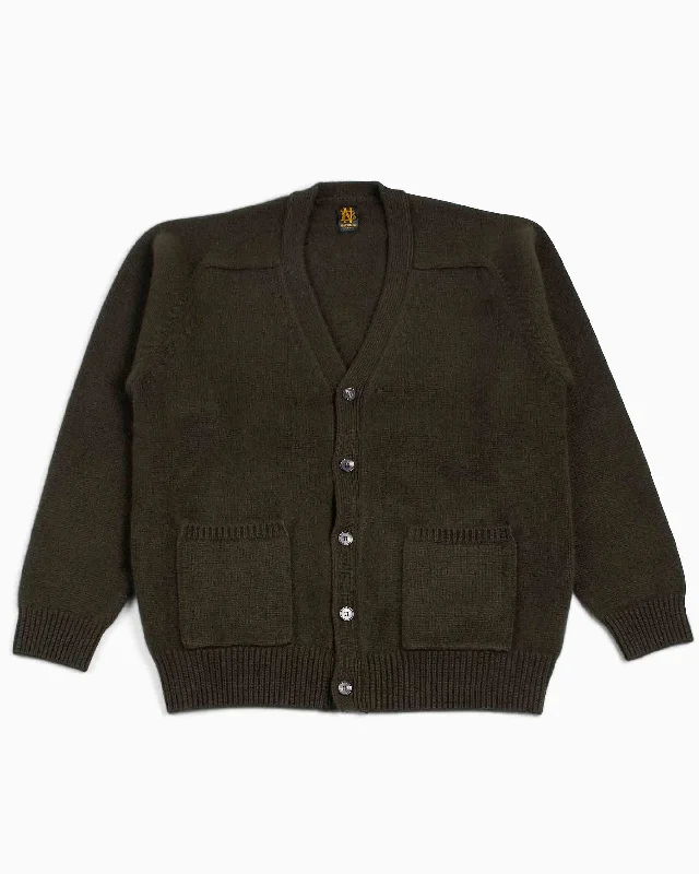 textured silk cardigan tactile -Batoner Heavy Weight Cashmere V Cardigan Olive