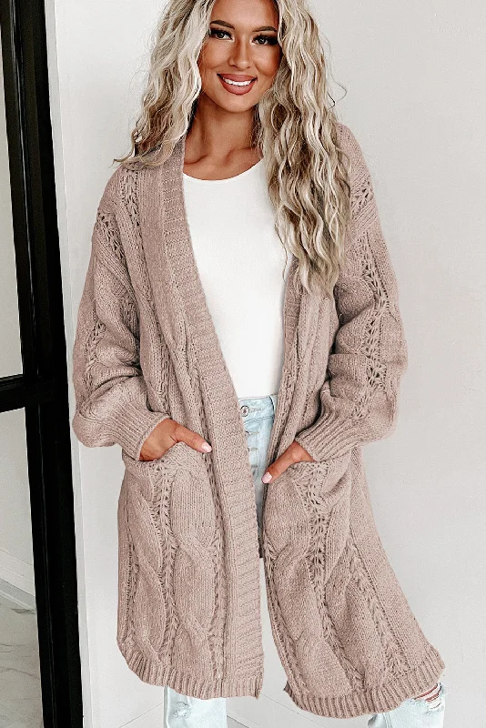 cocoa cardigan rich brown -Cable-Knit Dropped Shoulder Cardigan