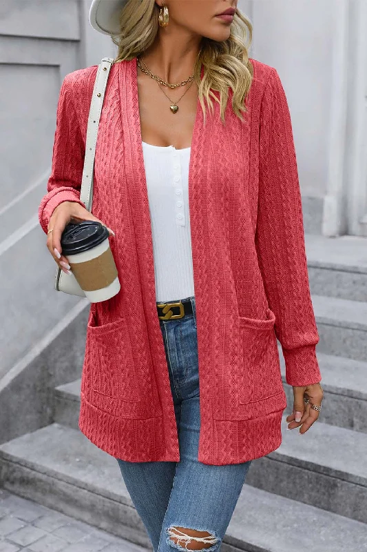 organic bamboo cardigan eco -Cable-Knit Long Sleeve Cardigan with Pocket