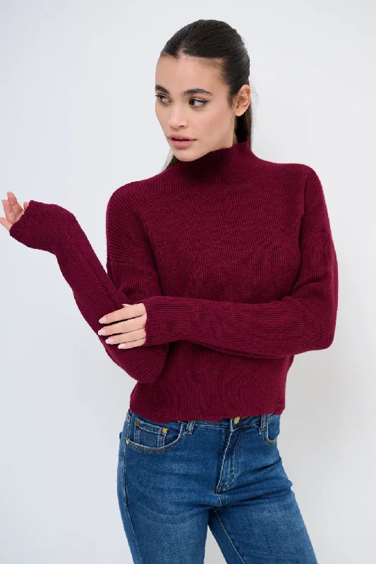 pullover sweater with suede -Classic ribbed mock neck sweater wholesale