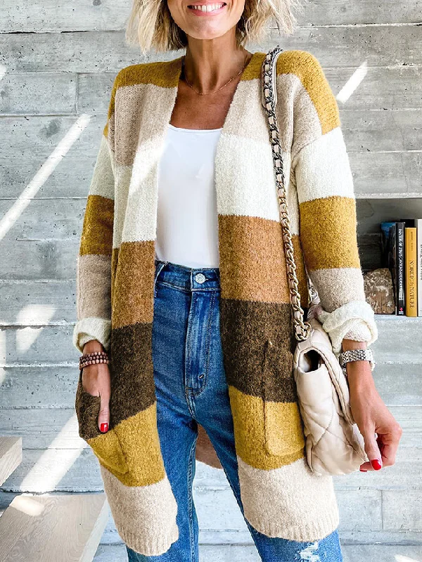 mohair cardigan fluffy feel -Color Block Dropped Shoulder Cardigan