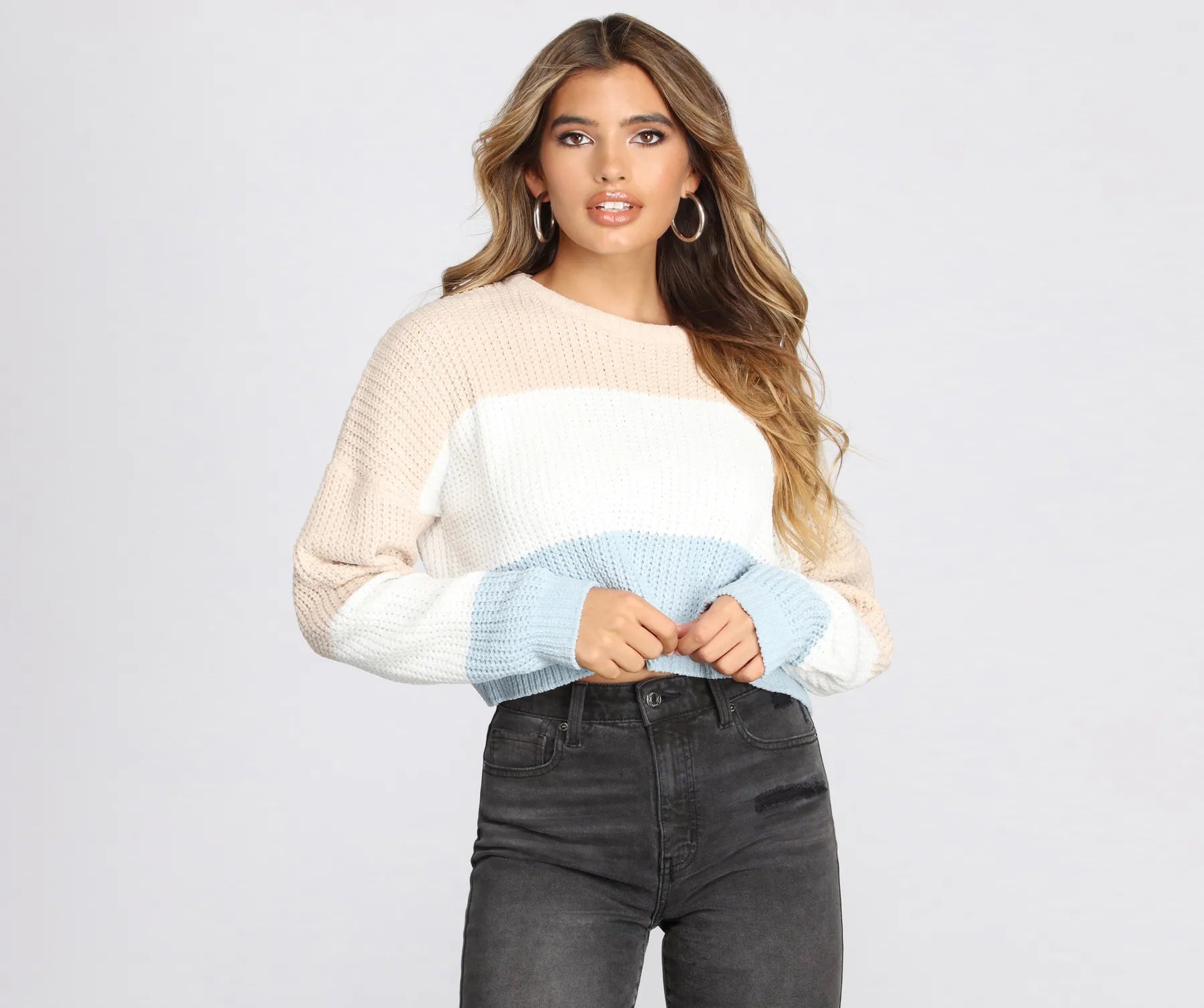 pullover sweater with toggles -Color-Block Waffle Knit Pullover